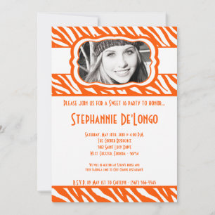 5 x 7 Orang Zebra PHOTO Sweet 16 födelsedagsinbjud Inbjudningar