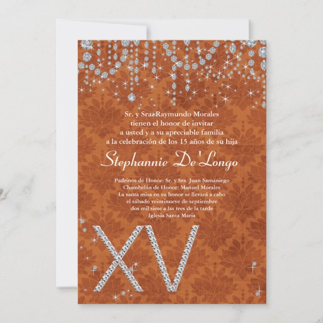 5 x 7 Orange Diamond Quinceanera Birthday-inbjudan Inbjudningar (Framsida)