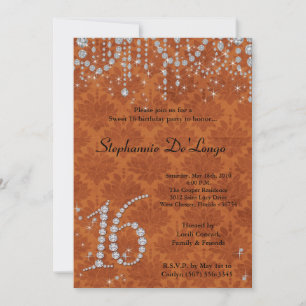 5 x 7 Orange Diamond Sweet 16 Birthday-inbjudan Inbjudningar