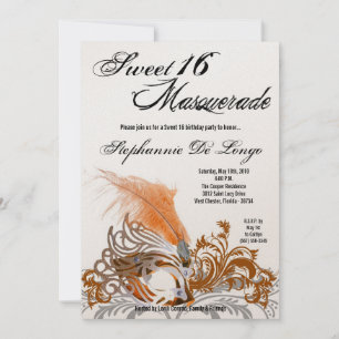 5 x 7 Orange Masqueraupplysta Uppmaning 16 födelse Inbjudningar