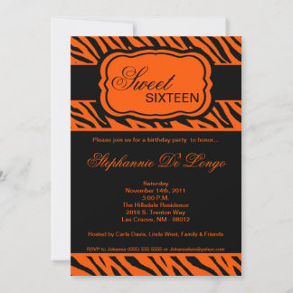 5 x 7 ORANGE ZEBRA TRYCK FÖDELSEDAGSFEST INBJUDAN