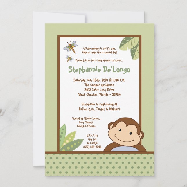 5 x 7 Papagayo Monkey Safari Baby Shower-inbjudan Inbjudningar (Framsida)