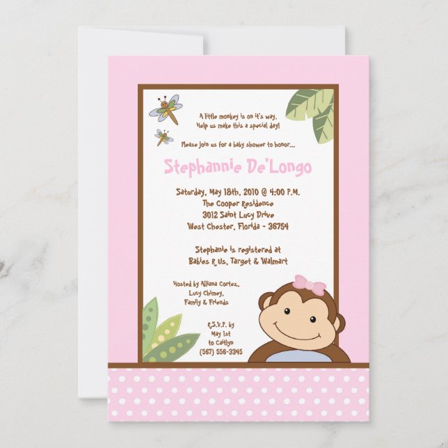 5 x 7 Papagayo Monkey Safari Baby Shower-inbjudan Inbjudningar (Framsida)