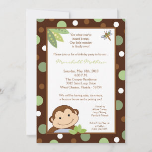 5 x 7 Papgayo Monkey Jungle Birthday Part Inbjudan