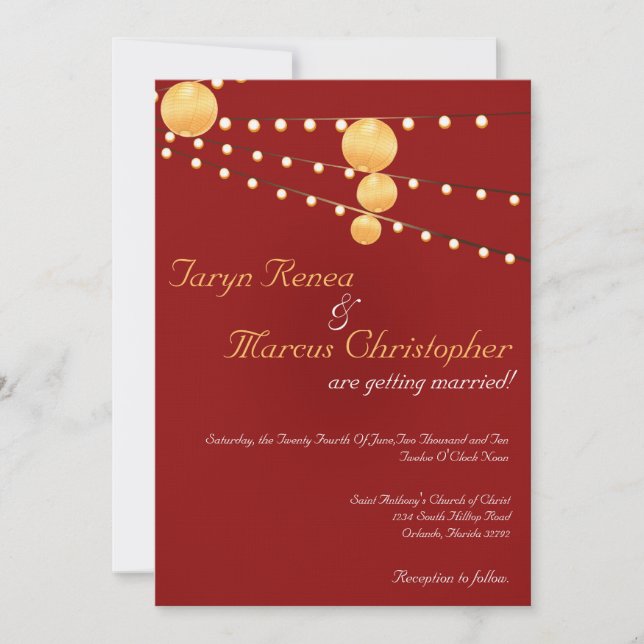 5 x 7 Pappra lanternor Red Linen Wedding-inbjudan Inbjudningar (Framsida)