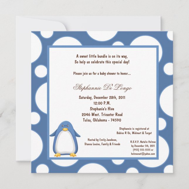 5 x 7 Penguin Pok-a-Dot Baby Shower Inbjudningar (Framsida)