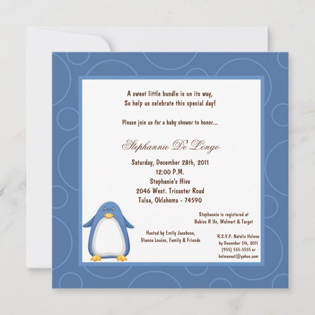 5 x 7 Penguin Pok-a-Dot Baby Shower Inbjudningar (Framsida)