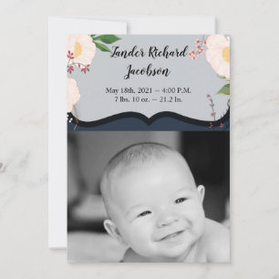 5 x 7 Photo Birth Anouncement Army Baby Rosa Cosmo Meddelande