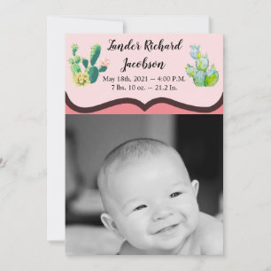 5 x 7 Photo Birth Anouncement Army Bohemian Cactus Meddelande