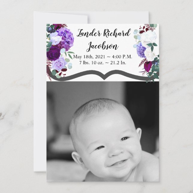 5 x 7 Photo Birth Anouncement Army Lavender Hibisc Meddelande (Framsida)