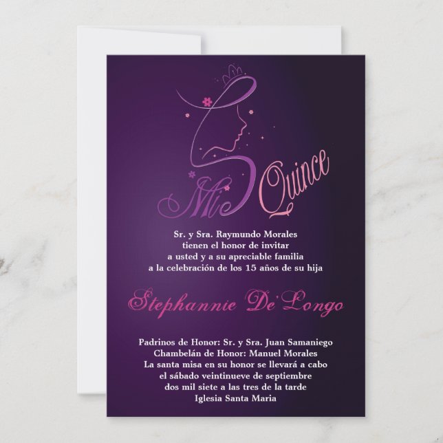 5 x 7 Princess Girl Quinceanera Birthday-inbjudan Inbjudningar (Framsida)