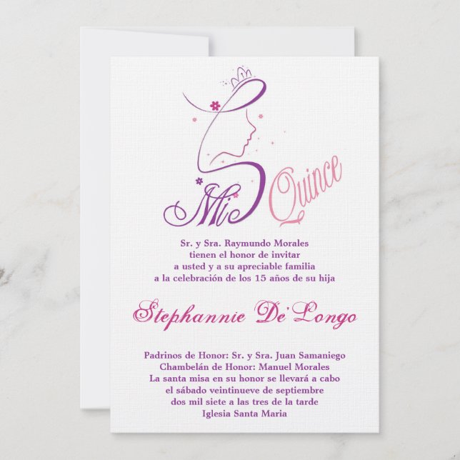 5 x 7 Princess Girl Quinceanera Birthday-inbjudan Inbjudningar (Framsida)