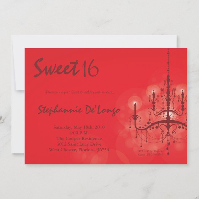 5 x 7 Red Chandelier Sweet 16 Birthday-inbjudan Inbjudningar (Framsida)