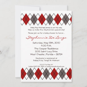 5 x 7 Red Grått Argyle Punk Baby Shower-inbjudan Inbjudningar