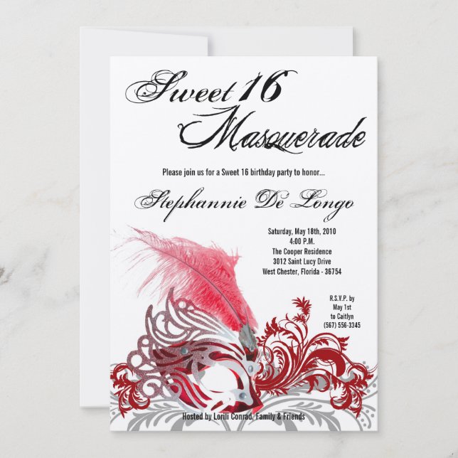 5 x 7 Red Masquad Sweet 16 Birthday-inbjudan Inbjudningar (Framsida)
