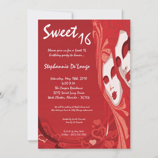 5 x 7 Red Masquad Sweet 16 Birthday-inbjudan Inbjudningar (Framsida)