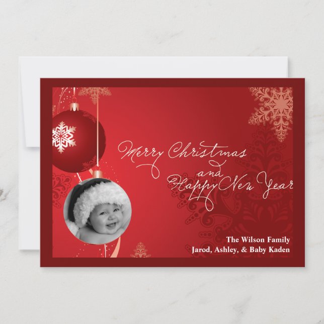 5 x 7 Red Ornament Snowflake PHOTO-julkort Julkort (Framsida)