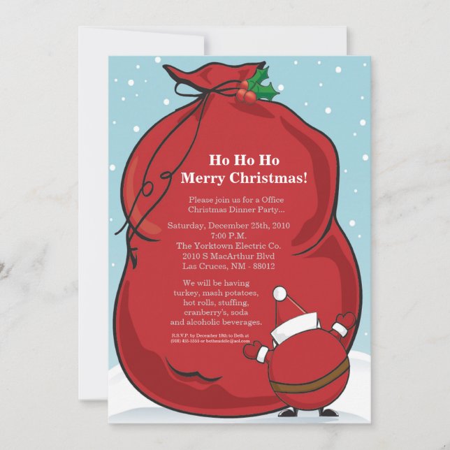 5 x 7 Red Santa's Bag-inbjudan till julfest Inbjudningar (Framsida)