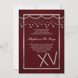 5 x 7 Röd diamant Quinceanera Birthday-inbjudan Inbjudningar