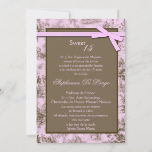 5 x 7-Rosa Brun toileFabric Quinceanera-inbjudan Inbjudningar