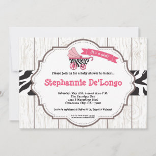 5 x 7 Rosa Carriage Barnvagn Baby Shower-inbjudan Inbjudningar