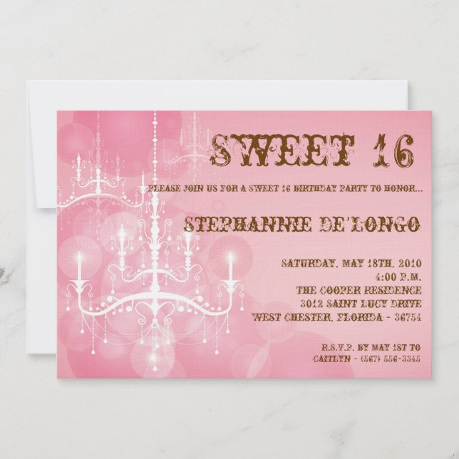 5 x 7 Rosa Chandelier Sweet 16 födelsedagsinbjudan Inbjudningar (Framsida)