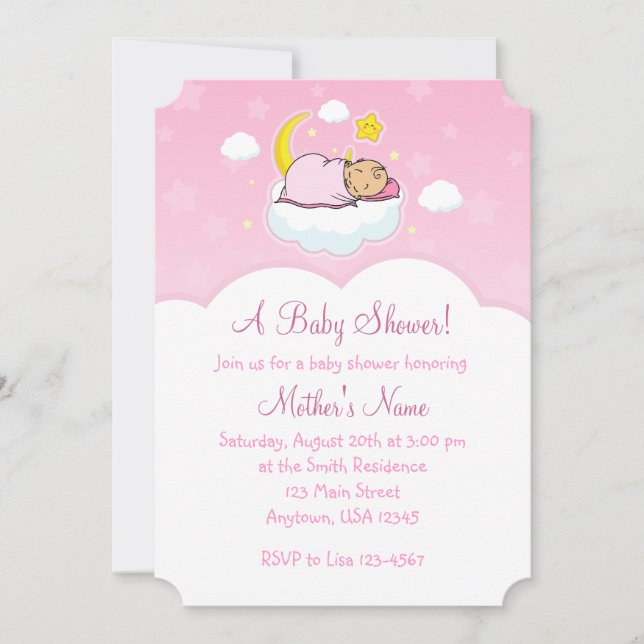 5 x 7 Rosa Cloud Flicka Baby Shower-inbjudningar Inbjudningar (Framsida)