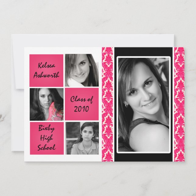 5 x 7 Rosa Damask Photo Studenten-meddelande Meddelande (Framsida)