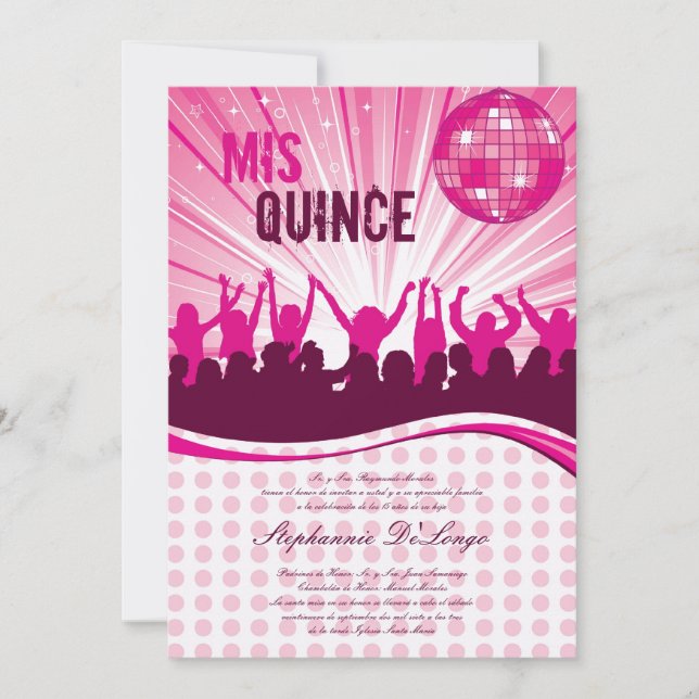 5 x 7 Rosa Dance Party Quinceanera-inbjudan Inbjudningar (Framsida)