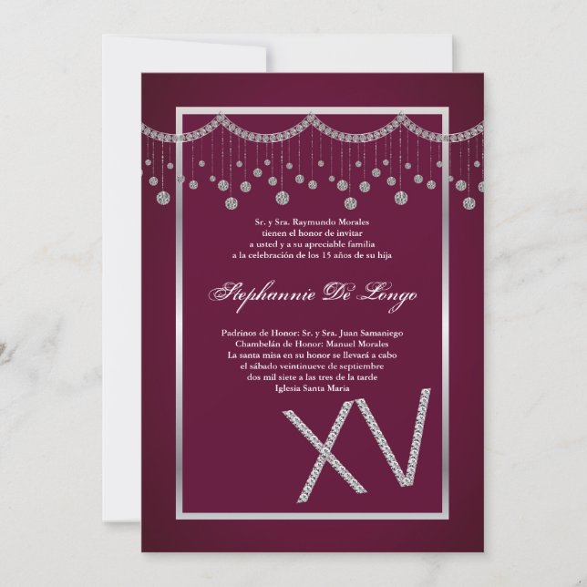 5 x 7 Rosa Diamond Quinceanera Birthday-inbjudan Inbjudningar (Framsida)