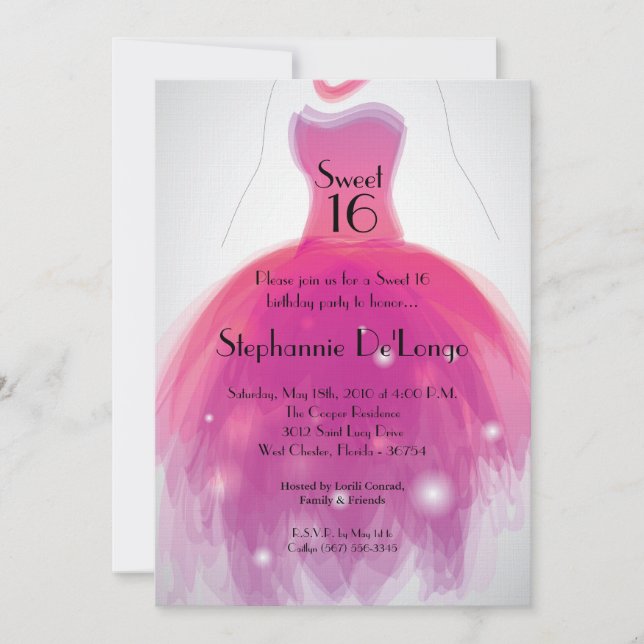 5 x 7 Rosa Dress Sweet 16 födelsedagsinbjudan Inbjudningar (Framsida)
