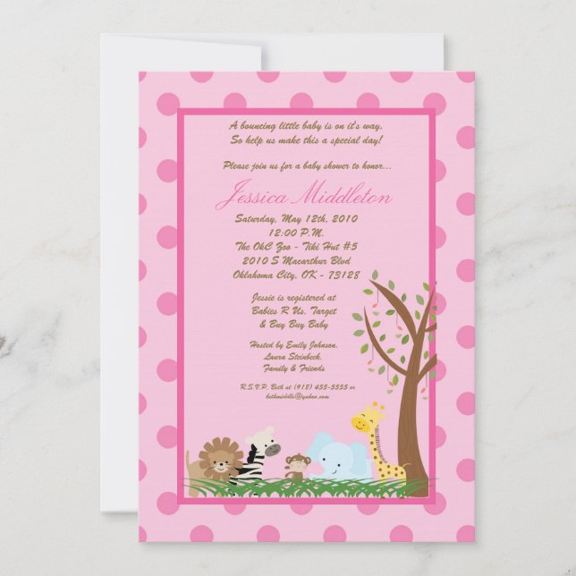 5 x 7 Rosa Jungle Safari Zoo Baby Shower-inbjudan Inbjudningar (Framsida)