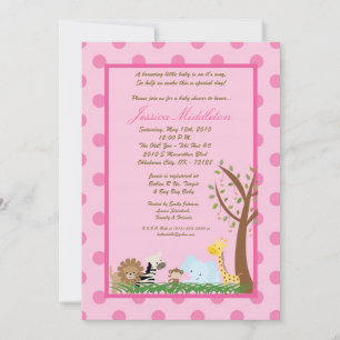 5 x 7 Rosa Jungle Safari Zoo Baby Shower-inbjudan Inbjudningar