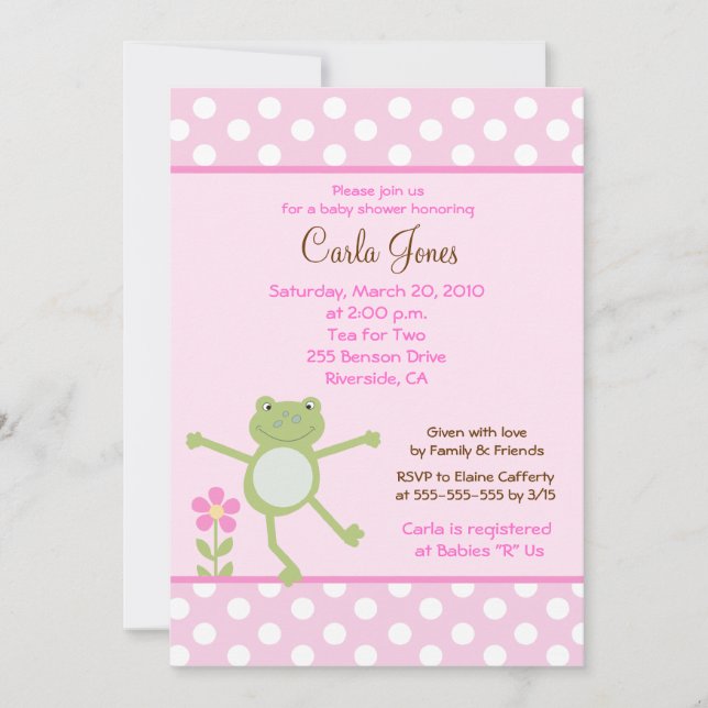 5 x 7 Rosa Leap Frog Girl Baby Shower-inbjudan Inbjudningar (Framsida)