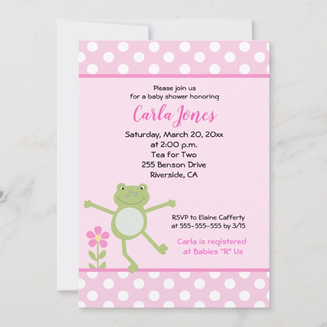5 x 7 Rosa Leap Frog Girl Baby Shower-inbjudan Inbjudningar (Framsida)