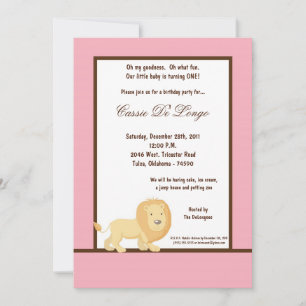 5 x 7 ROSA LEJON FÖDELSEDAGSFEST INBJUDAN