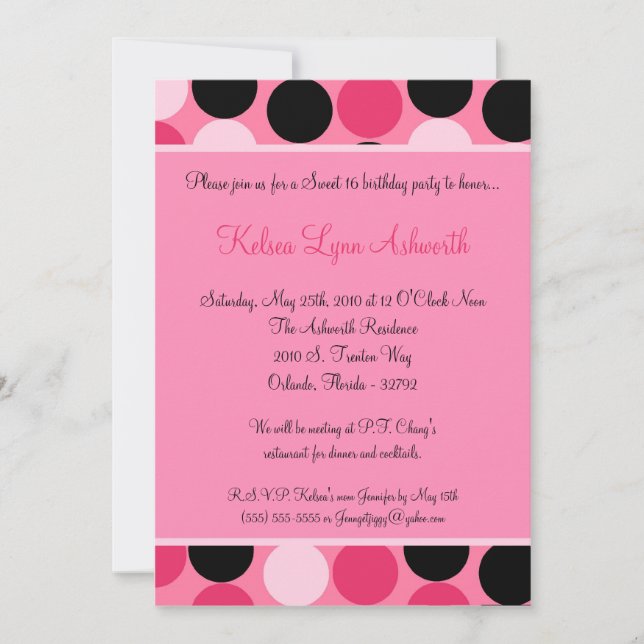 5 x 7 Rosa Polka Dot Sweet 16 födelsedagsinbjudan Inbjudningar (Framsida)