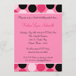 5 x 7 Rosa Polka Dot Sweet 16 födelsedagsinbjudan Inbjudningar