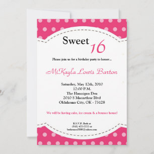 5 x 7 Rosa Polkadot Sweet 16 födelsedagsinbjudan Inbjudningar