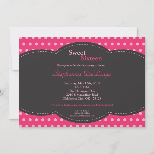 5 x 7 Rosa Polkadot Sweet 16 födelsedagsinbjudan Inbjudningar (Framsida)
