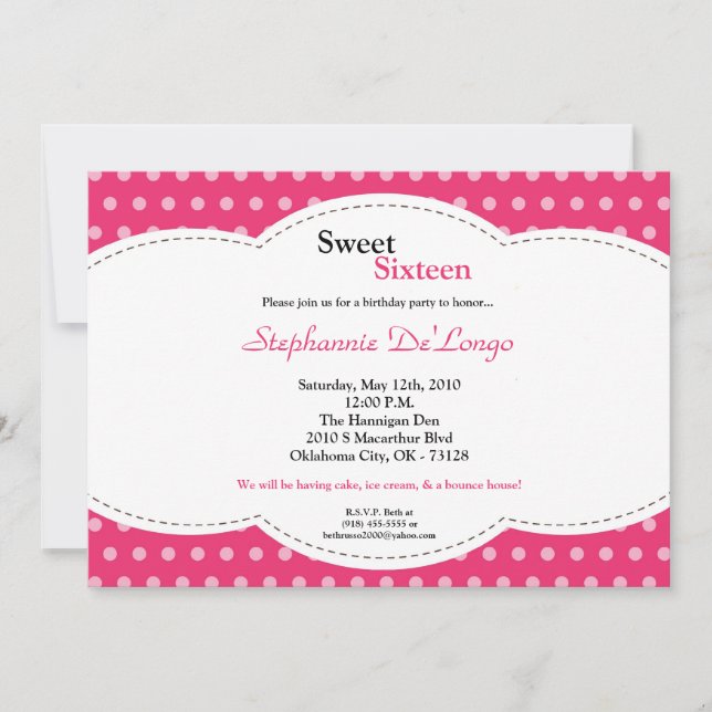 5 x 7 Rosa Polkadot Sweet 16 födelsedagsinbjudan Inbjudningar (Framsida)
