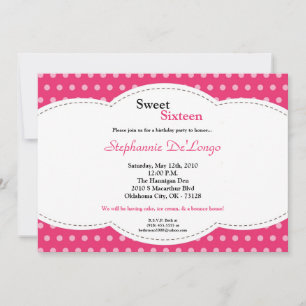 5 x 7 Rosa Polkadot Sweet 16 födelsedagsinbjudan Inbjudningar