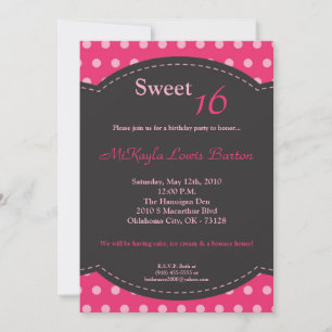 5 x 7 Rosa Polkadot Sweet 16 födelsedagsinbjudan Inbjudningar