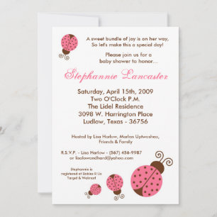 5 x 7 Rosa Vår Nyckelpiga Baby Shower-inbjudan Inbjudningar