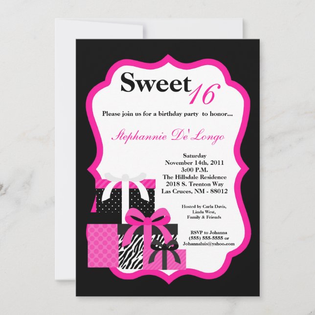 5 x 7 Rosa Zebra Presenter Födelsedagsfest inbjuda Inbjudningar (Framsida)