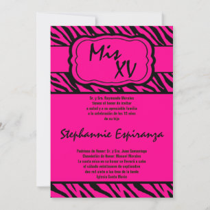 5 x 7 Rosa Zebra tryck Quinceanera 15-inbjudan Inbjudningar