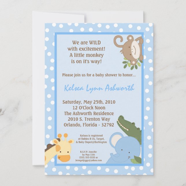 5 x 7 Safari Jungle ZooAnimal Baby Shower-inbjudan Inbjudningar (Framsida)