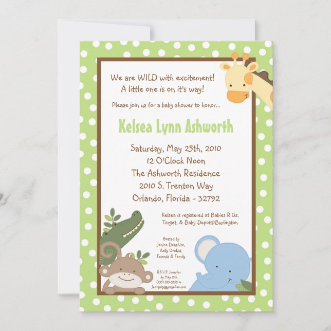 5 x 7 Safari Jungle ZooAnimal Baby Shower-inbjudan Inbjudningar (Framsida)