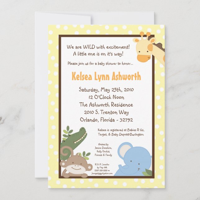 5 x 7 Safari Jungle ZooAnimal Baby Shower-inbjudan Inbjudningar (Framsida)