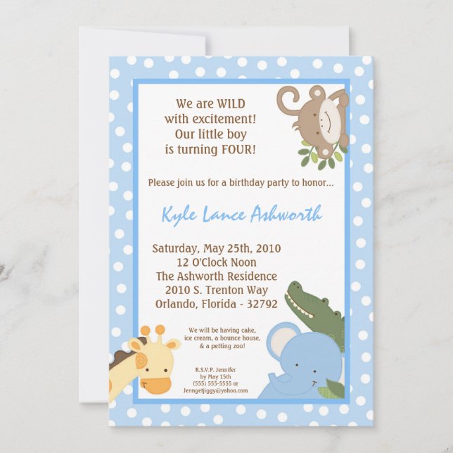 5 x 7 Safari Jungle ZooAnimal Birthday-inbjudan Inbjudningar (Framsida)